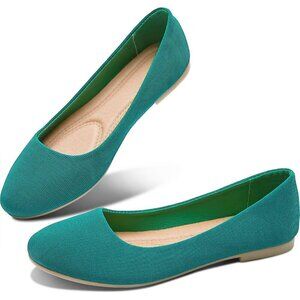 Obtaom Women Green Textile Rounded Toe Slip on Comfortable Ballet Flats Shoes
